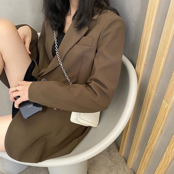 

women's suits & blazers herstory women solid black brown loose casual all-match single breasted back split fashion korean style outwear, White;black