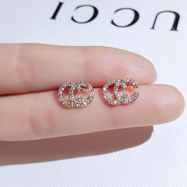 

fashion fine 14k real gold double earrings for women temperament jewelry zircon s925 silver needle stud, Golden;silver