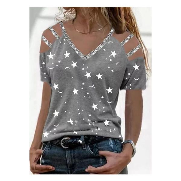 

women's t-shirt woman tshirts summer 2021 v neck short sleeve ladies casual print graphic t shirt tees women fashion clothing loose, White