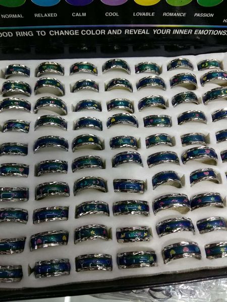 

mood ring star moon cartoon fish hearts change color rings mix sizes, Golden;silver