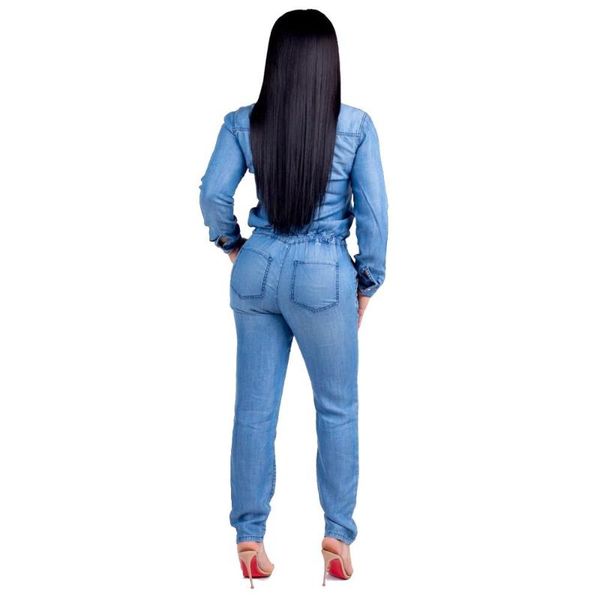 

women's jumpsuits & rompers european lace-up denim jumpsuit plain colour casual slim workwear style jeans for ladies, Black;white