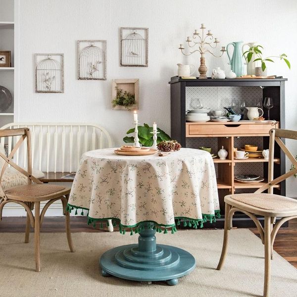 

table cloth floral cotton and linen printing round dining home fabric decoration