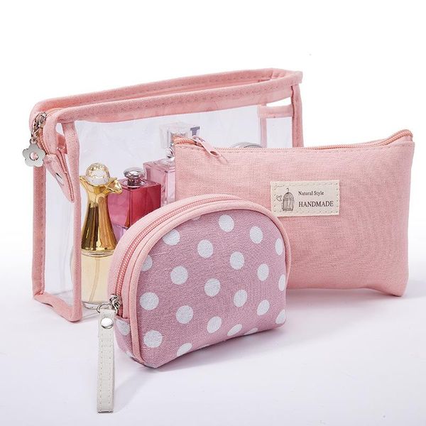 

3pcs/set pvc transprent travel canvas storage bag portable polka dots toiletries organizer skin care products pack cosmetic bags & cases