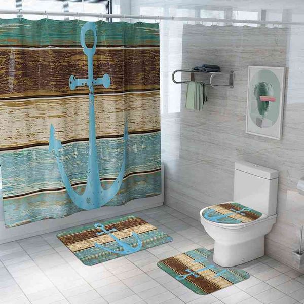 

wooden boat anchor toilet carpet wind bathroom water absorption anti-skid pad four piece set