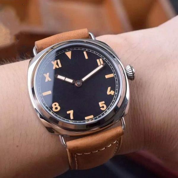 

wristwatches hruodland 44mm quartz stainless steel men diving watches blue luminous outdoor belt sports wristwatch for male, Slivery;brown