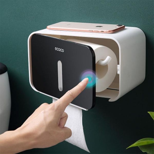 

toilet paper holders holder towel wall mounted storage box bathroom accessories tray roll tube punch-double-layer