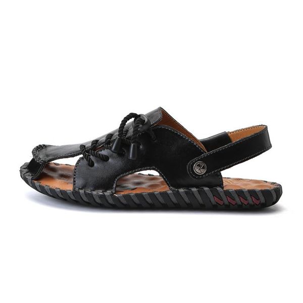 

sandals shoes sandali for men leather rasteira hombre para couro erkek zandalias masculina masculino cuero beach verano da piel, Black