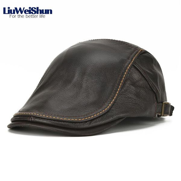 

visors 2021 autumn cow skin genuine leather visor cap for men classic solid hat elder dad casual outdoor caps, Blue;gray