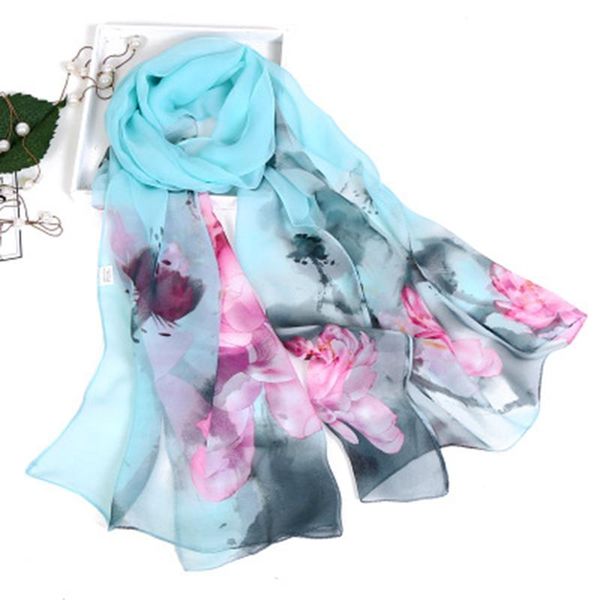 

scarves spring autumn ladies 160*50cm rural scarf thin georgette korean flower sunscreen beach holiday decoration shawl e34, Blue;gray