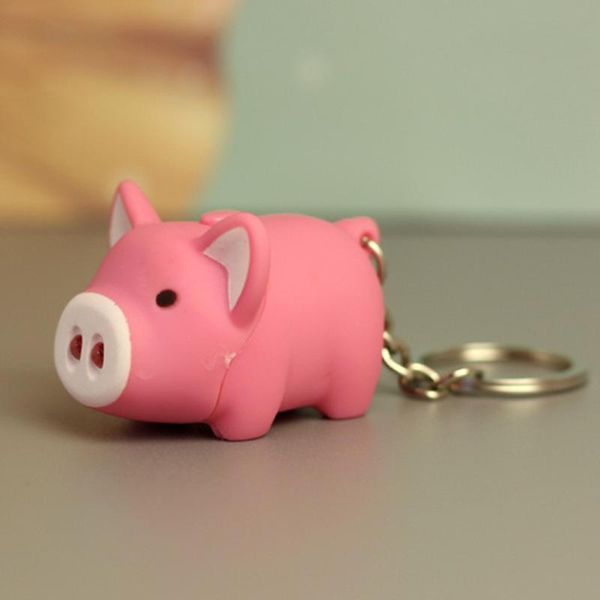 

keychains lovely pig led luminous sounding key rings kids toys gift for boy girl children, Silver