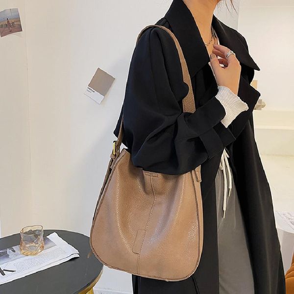 

evening bags women winter soft vintage pu leather shoulder handbag for lady casual large capacity blakc khaki brown crossbody bag