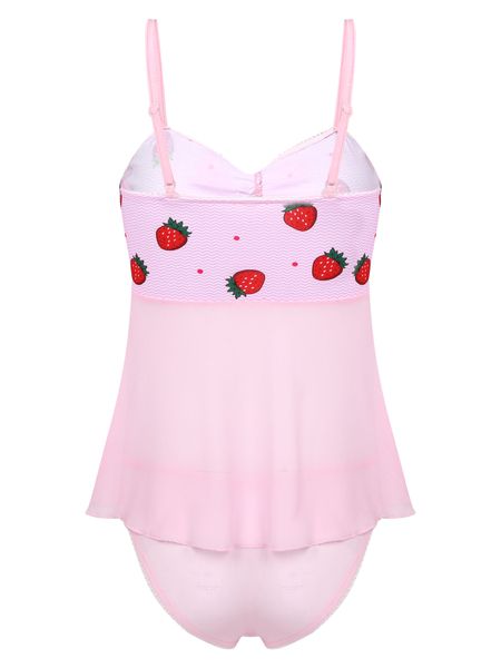 

womens strawberry print striped lingerie set sleepwear split front mesh patchwork camisole with briefs nightwear, Black;white