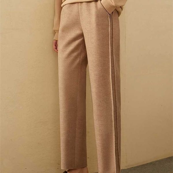

amii minimalism winter fashion women's pants causal elastic waist keep warm velvet thick female 1200 211115, Black;white