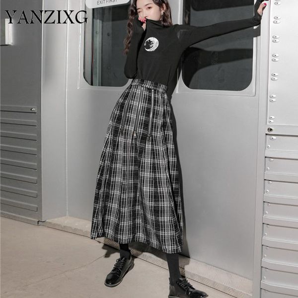 

skirts 2021 spring street fashion women clothes classic black plaided s-line wide bottom halfbody skirt y857