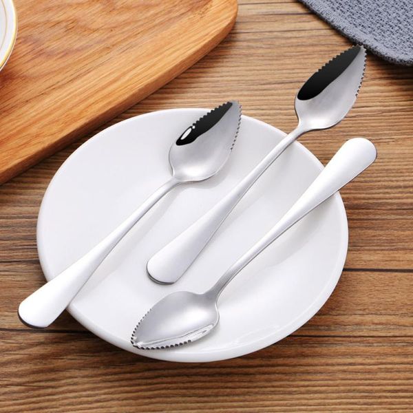 

spoons @4pc grapefruit thick stainless steel coffee stirring dessert tea spoon serrated edge fruit and vegetable kitchen tools