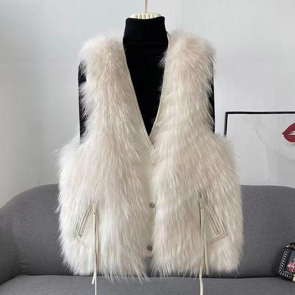 

women's fur & faux fall winter fashion vests women party club elegant waistcoat v-sleeve sleeveless short coats femme y295, Black