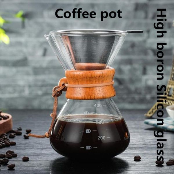 

coffee pots wholesale high-temperature resistant glass maker pot espresso machine with stainless steel filter 400ml