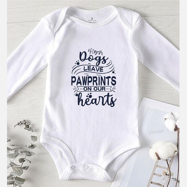 

jumpsuits baby clothes dogs leave prints on our hearts letter winter boy girl cotton clothing romper for babies, Blue