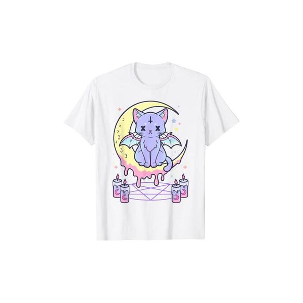 

women's t-shirt kawaii pastel goth cute creepy black cat cotton t shirts women oversize short sleeve funny graphic tee harajuku shirt s, White