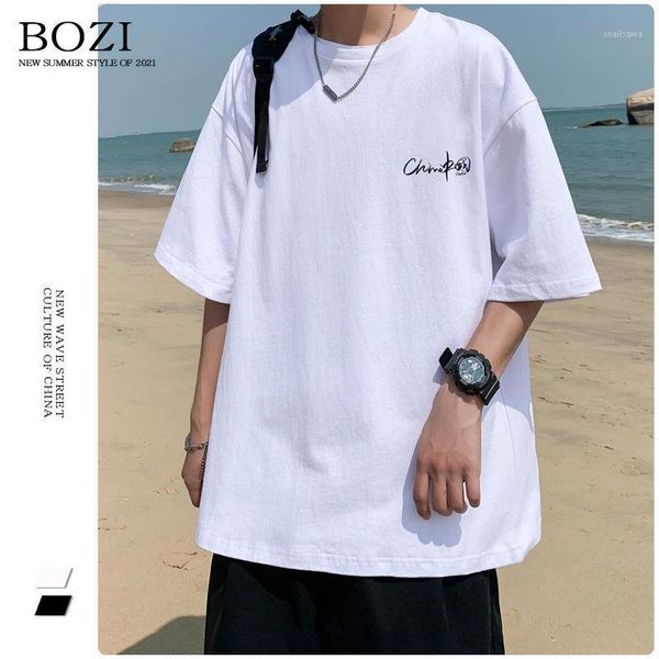 

men's t-shirts t-shirt 2021 summer loose clothing logo ins hong kong style half sleeve trend go with the original, White;black