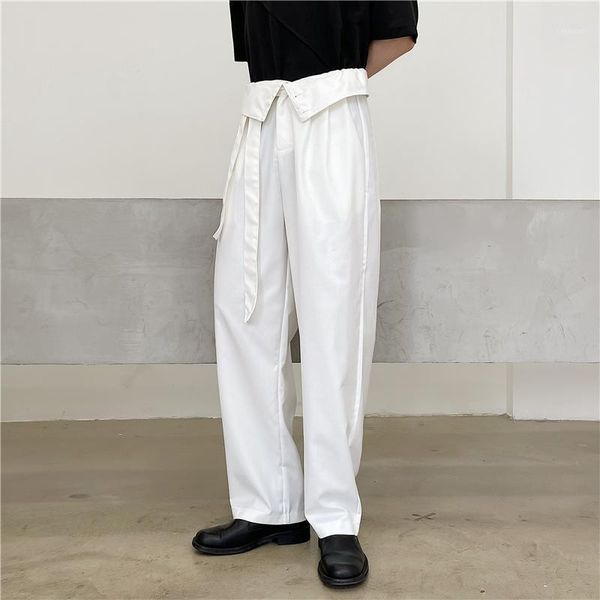 

men's pants 2021 autumn korean style unique foldable high waist suit men casual loose black white for men,m-xxl