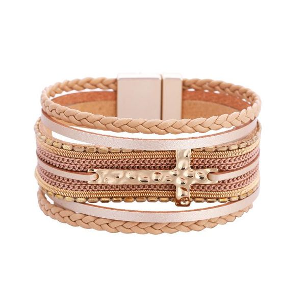 

bangle ornapeadia bracelet for women bohemian multi-layer chain pv braided cross magnetic buckle wholesale bangles, Black