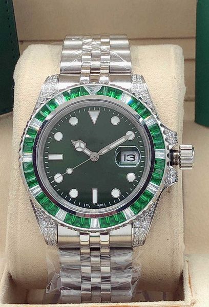 

men's automatic watch 40mm aa stainless steel mechanical luminous waterproof date green rainbow circle fashion sports style, Slivery;brown