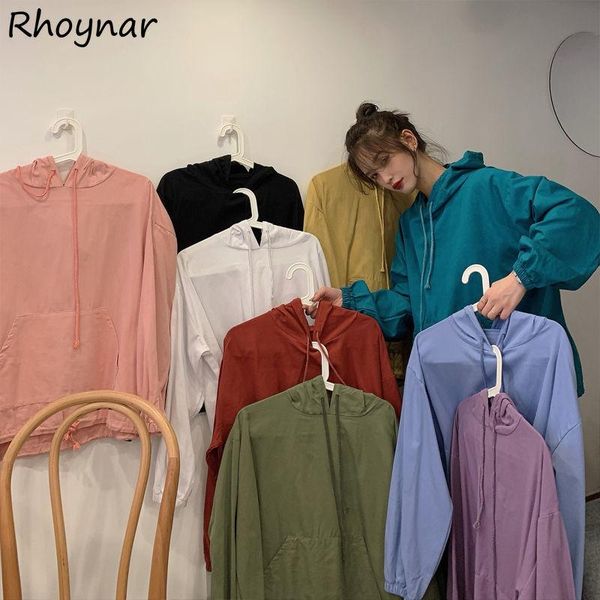 

women's hoodies & sweatshirts women solid candy 9 colors autumn loose casual all-match students korean style neutral streetwear simple, Black