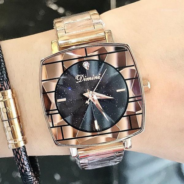 

wristwatches dimini's ladies watch stars square fashion rose gold women stainless steel strap luxury, Slivery;brown