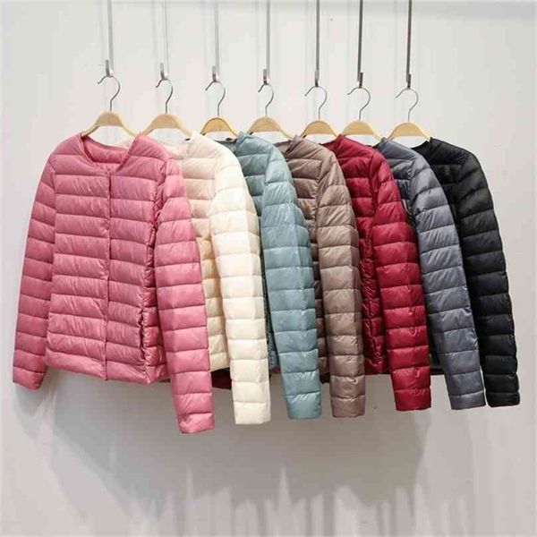 

autumn winter warm underwear women short white duck down jacket mujer female plus size ultra light coats parkas 210525, Black