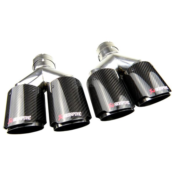

y model car akrapovic exhaust dual pipes universal glossy carbon fiber double twin end muffler tail tips outlet 89mm