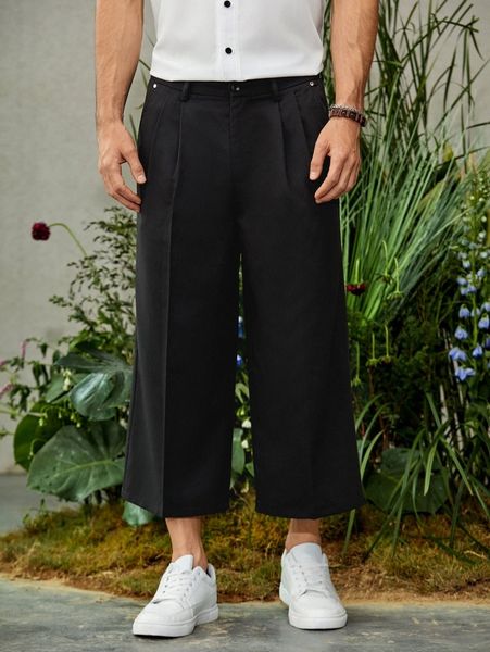

men plicated detail wide leg pants r13a#, Black