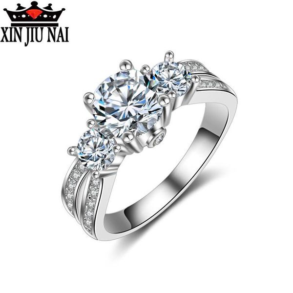 

cluster rings sterling silver ringfashion jewelry handmade three-stone zircon stone women engagement wedding band ring, Golden;silver