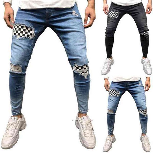 

men's jeans arrivals designer mens holes striped printed skinny pencil pants distrressed male apparel igqj, Blue