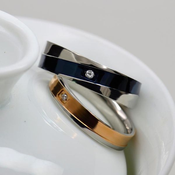 

wedding rings for couple fashion stainless steel jewelry lovers crystal stone valentine's day gift support, Slivery;golden