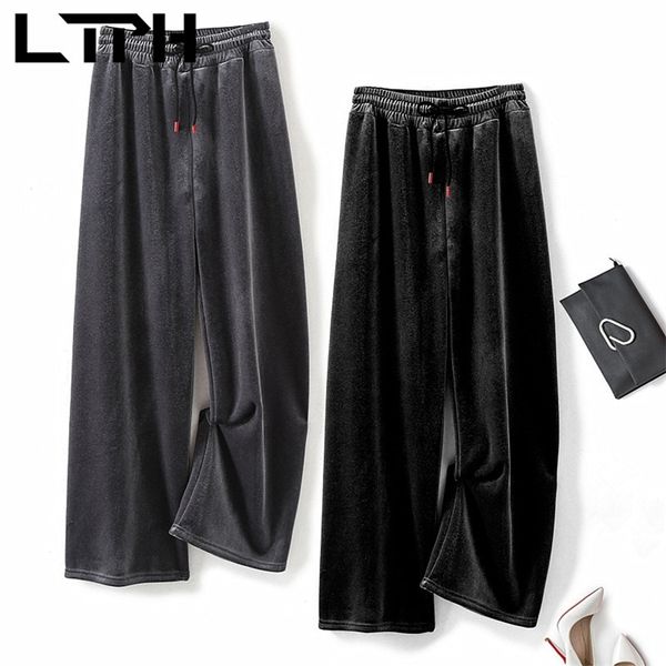 

ltph super soft thicken warm velour solid color women pants high waist all-match wide leg pants trousers spring autumn 210423, Black;white