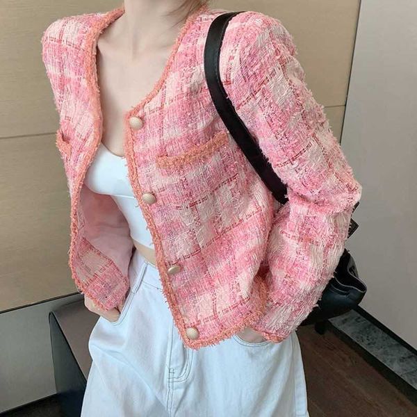 

arrival runway spring french women's luxury tweed short jacket coat elegant sweet outerwear 210529, Black;brown