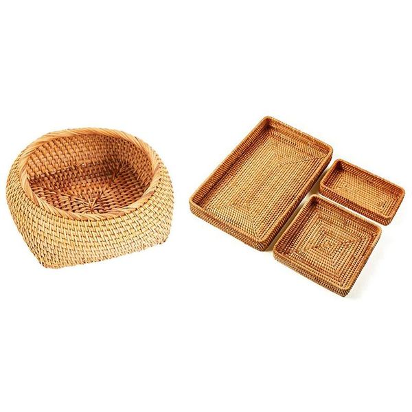 

dishes & plates 3pcs handmade rattan rectangle serving tray 1pcs fruit and vegetable storage hand-woven basket