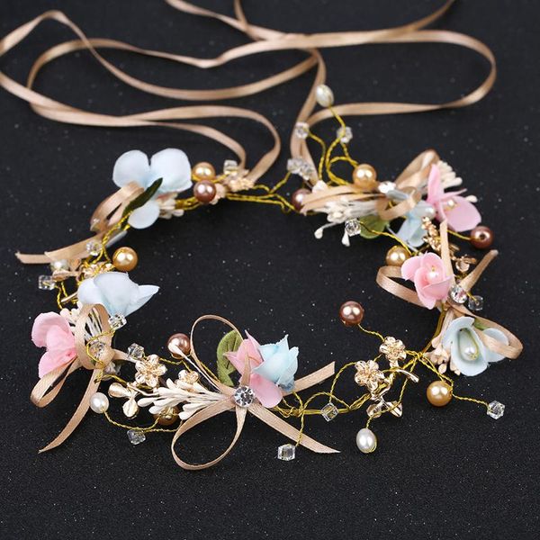 

hair clips & barrettes women headband handmade luxury crystal ribbon wreath beads flowers vine crown tiaras wedding bridal accessories ml, Golden;silver