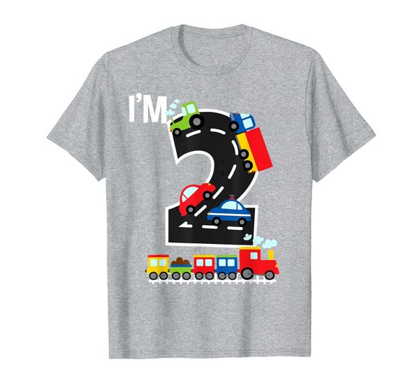 

i'm 2 birthday boy 2nd bday trains cars trucks number t-shirt, White;black
