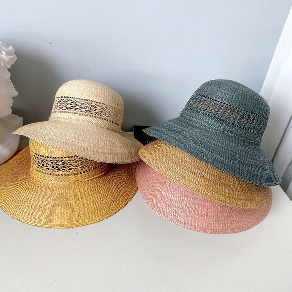 

big hat japanese hand woven lafite in spring and summer, Blue;gray
