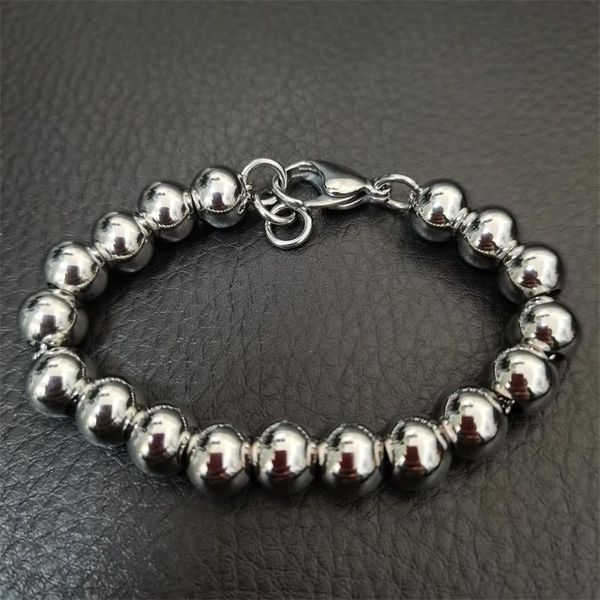 

link, chain gift jewelry stainless steel men women 7.09~9.45 inch length 10mm width round beads bracelet, Black