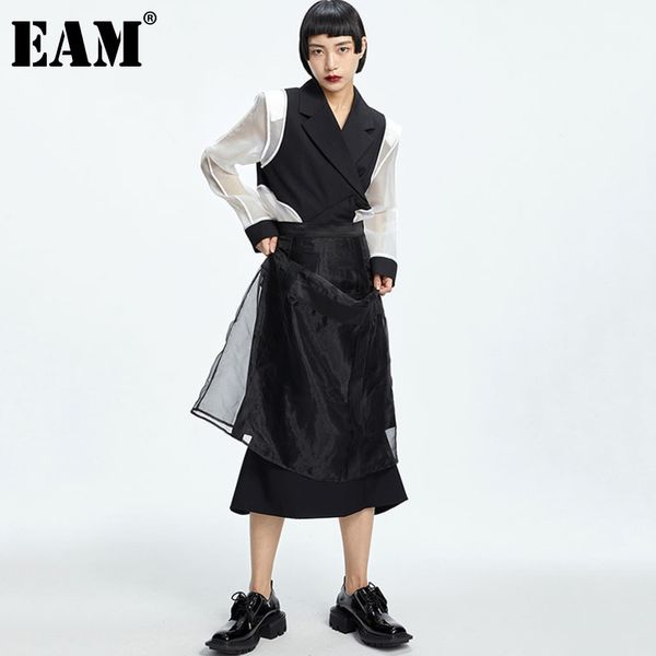 

[eam] high waist black spliced long mesh casual a-line half-body skirt women fashion spring autumn 1dd7301 21512