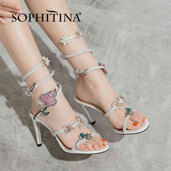 

sophitina super high heel fashionable flower women shoes summer stylish strap party round toe bling modern sandals fo385 210513, Black