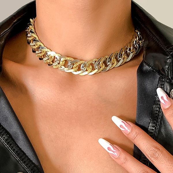 

chokers shixin punk exaggerated big thick chain choker necklace for women goth fashion night club gold and silver color jewelry, Golden;silver