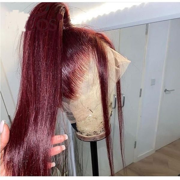 

synthetic wigs silky striahgt dark red colored lace front wig for black women with baby hair heat resistant daily