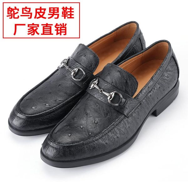 

doudou shoes leather men's versatile casual south africa ostrich dress, Black