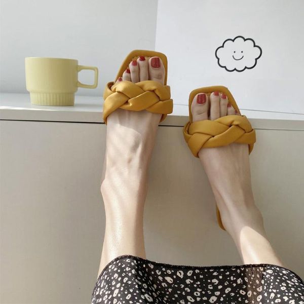 

slippers women summer casual ladies elegant square toe shoes woman slides flat beach women's comfortable 2021, Black