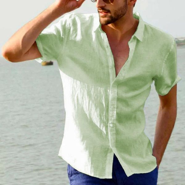 

men's casual shirts summer mens plus size shirt loose button down five color men clothes cotton linen short sleeve, White;black