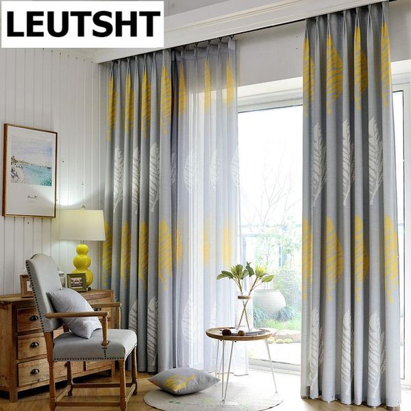 

shadow modern leaves printed curtains bedroom sheer for living room gray tulle window drapes curtain &